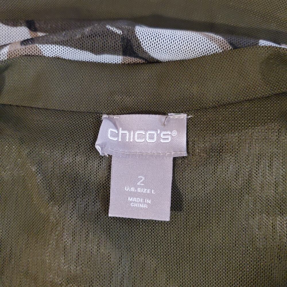 Chicos Floral Camo Mesh Button Cardigan Size 2 US L Olive Green Layer Topper - Picture 6 of 10